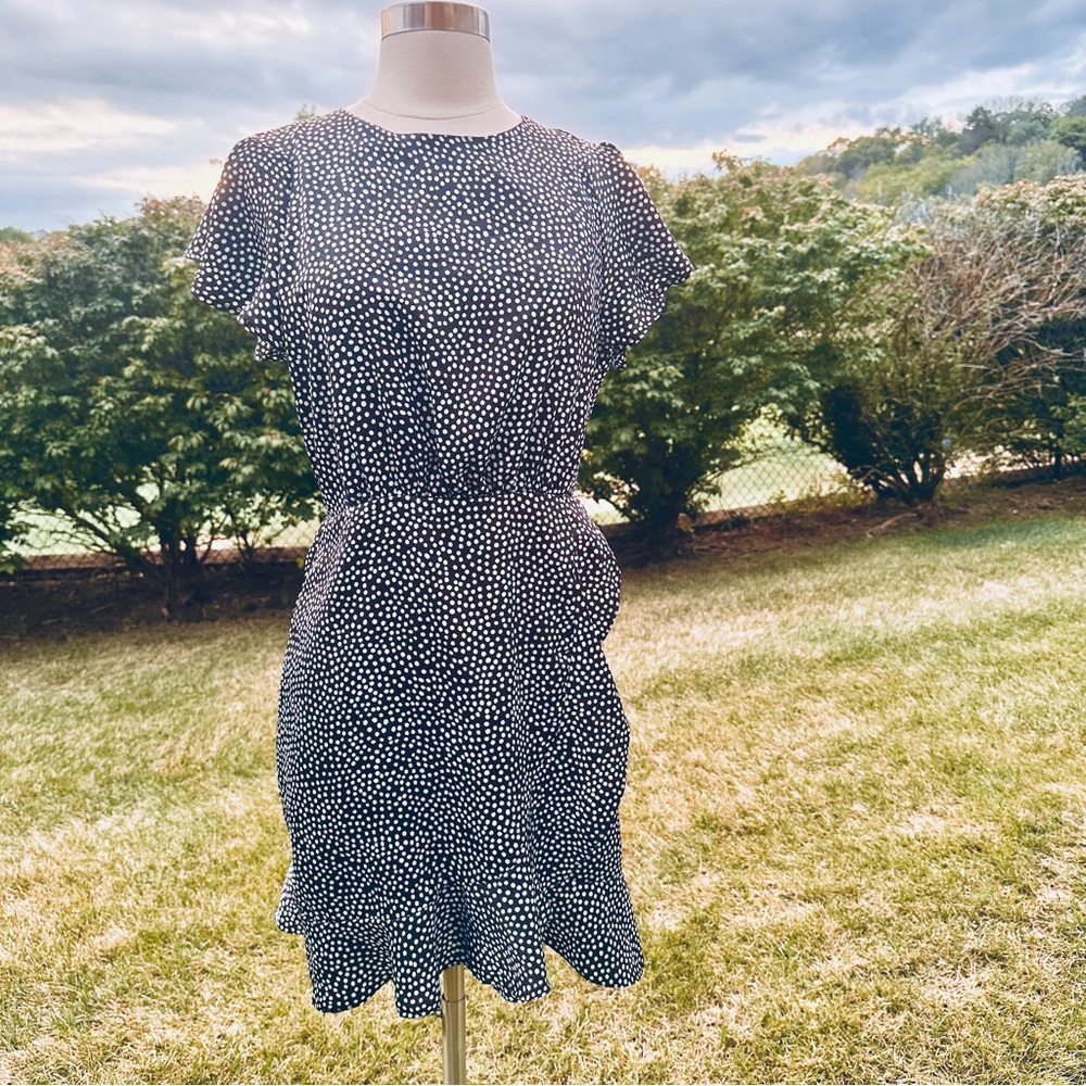 AX Paris Black Polka Dot Wrap Frill Mini Dress - Picture 7 of 16